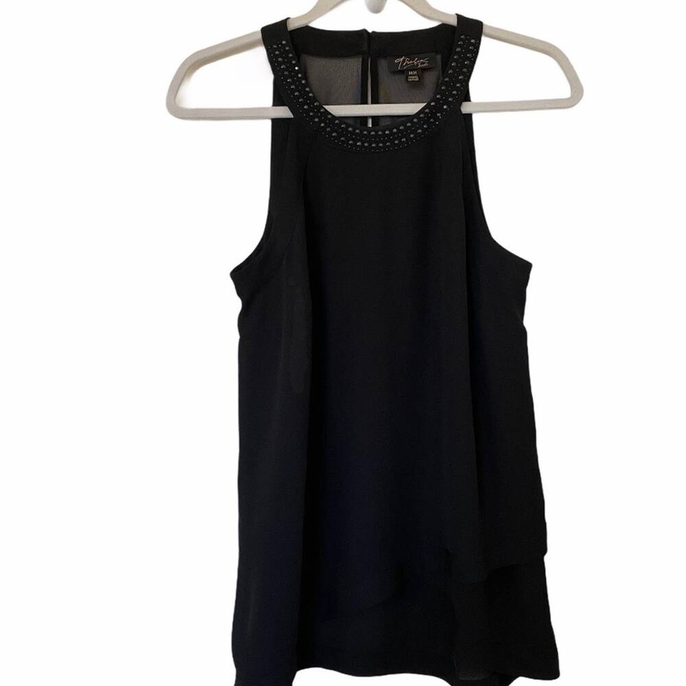 Thalia Sodi Women's Black Sleeveless Tulip Hem Top Lined Size Medium